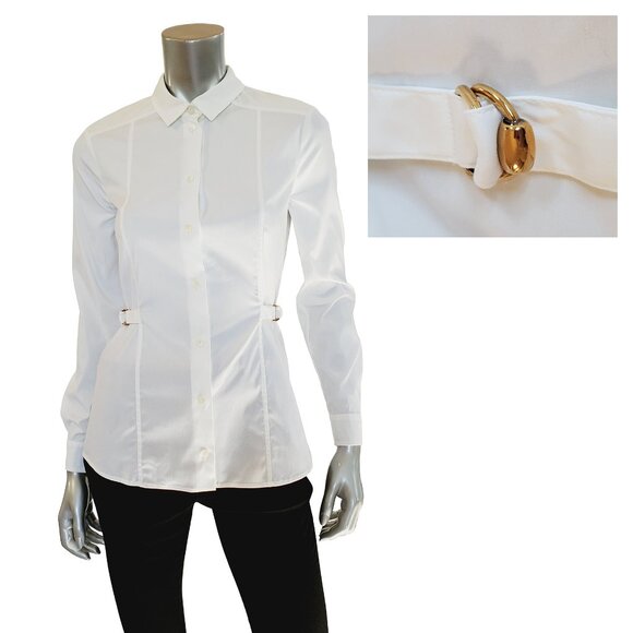 GUCCI SHIRT WHITE COTTON BLOUSE TOP with BIT BUCKLE DETAIL sz IT 40 US 4 - Picture 1 of 11